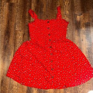 Sienna Sky Red Floral Print Smocked Sleeveless Sundress  Size Large Lined Dress